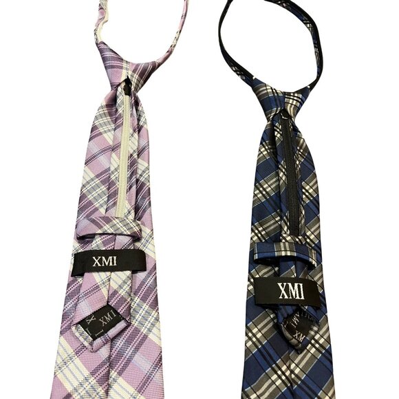 Lot of 2 XMI Zipper Ties Youth Size – Plaid Purple & Blue – Excellent Condition - Picture 6 of 11